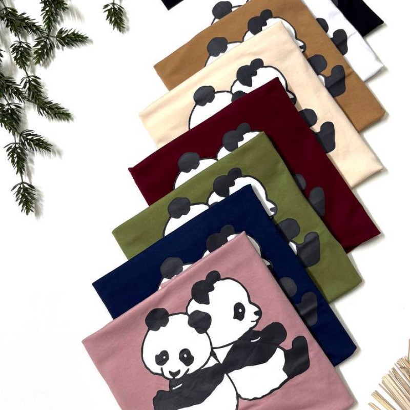 تیشرت نخ پنبه زنانه طرح دو پاندا پشت به هم