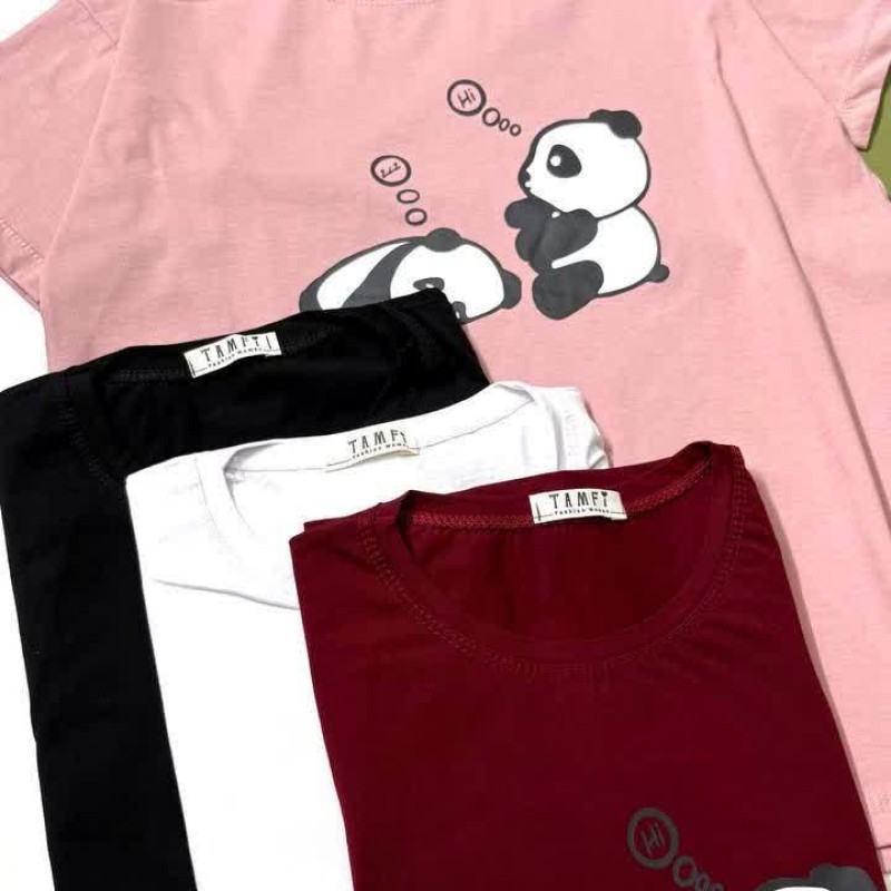 تیشرت نخ پنبه زنانه طرح پانداهای خوابالو