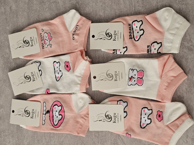 جوراب فانتزی زنانه/دخترانه طرح خرگوشی،گلبهی و سفید|جین ۳،۶،۱۲ تایی