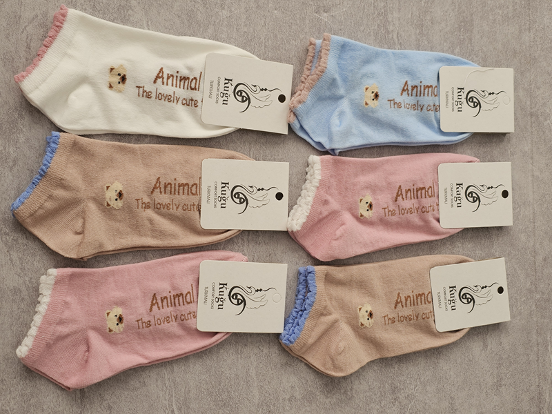 جوراب فانتزی زنانه،دخترانه طرح رنگی خرسی با نوشته انیمال|جین ۳،۶،۱۲ تایی